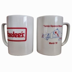 VTG 1991 Hardee's  2 Coffee Mags "Turnip Squeeze Winner"